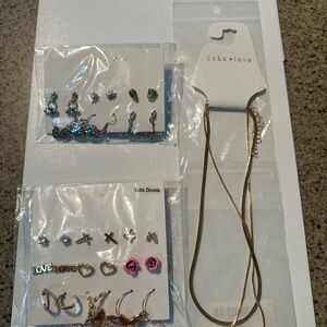 Brand new Boho Love earring sets and necklace (selling all together as a lot )